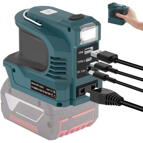 UlisemFits Bosch18V 200W 220-230V Batterie-Wechselrichter, tragbarer Stromgenerator-Ladeadapter mit USB-Anschlüssen, Typ-C und AC-Steckdose (1/4)