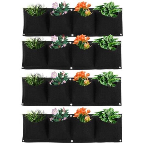 Ulisem Wand-Pflanztasche, 4 Taschen, Wand-Pflanztaschen, 4er-Pack hängende Pflanztaschen für Außenwand-Blumentopf, vertikale Filz-Wand-Pflanztasche für Garten-Heimdekor (schwarz)