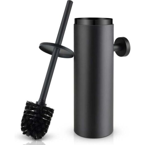 Ulisem Toilettenbürste aus Edelstahl, Toilette mit geschlossenem Spritzschutzdeckel, austauschbarer Bürstenkopf, Maße 8 x 8 x 39 cm (schwarz) (1/4)