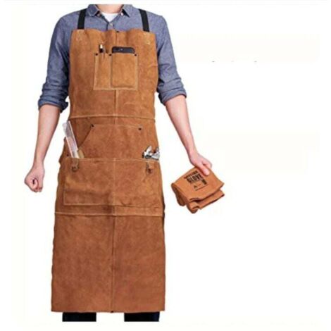 Ulisem Schweißerschürze mit 6 Taschen, hitzebeständige, flammhemmende Leder-Arbeitsschürze, verstellbare M-XXXL Herren-Schreinerschürze, perfekt für Schmied, Mechaniker, Werkstatt NPTERBL