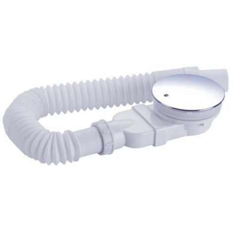 Ulisem 90 mm Duschablauf, extra flach, Ablaufloch für Duschwanne, Siphon mit Anti-Geruchssystem, Haarsieb, flexibler Schlauch, Chromabdeckung, weiß, einteilig, LAOA (1/4)
