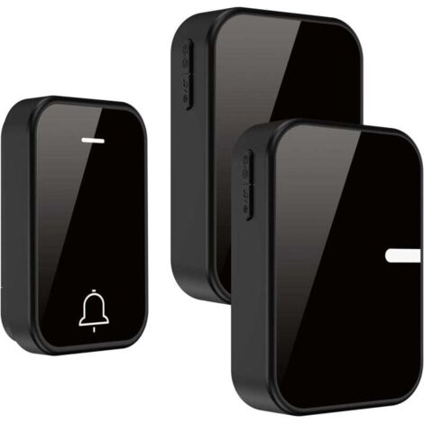 Ulisem Kabellose Türklingel, wasserdichte kabellose Türklingel für Zuhause, batterieloses Türklingel-Set, 38 Klingeltöne, 4 einstellbare Lautstärken (1 Taste & 2 Empfänger, Schwarz) (1/4)