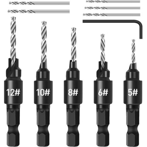 Ulisem 5-teiliges Senker-Bohrer-Set, verstellbare 1/4-Zoll-Sechskantschaft-Schnellwechsel-Senker-Bits, austauschbare Senker-Bits mit Sechskantschlüssel, Bohrer-Set für die Holzbearbeitung (1/4)