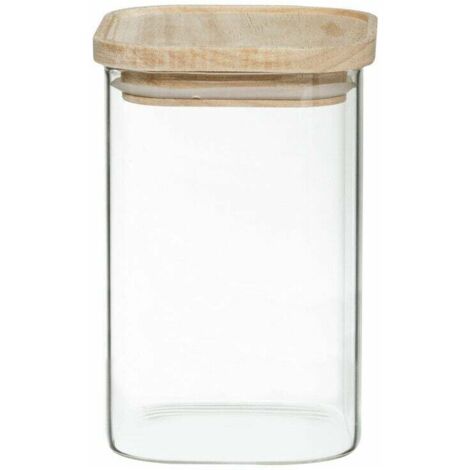 Set mit 4 Vorratsdosen aus Glas und Holz, stapelbarer, luftdichter Deckel atmosphera