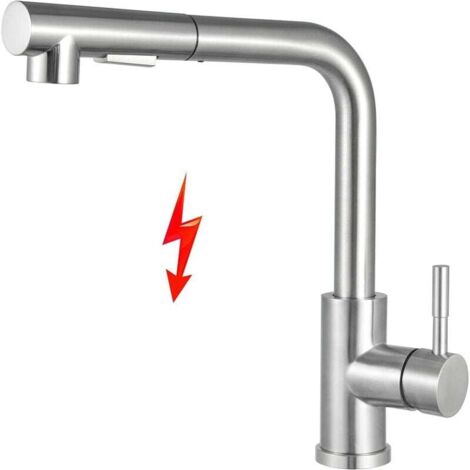 Ausziehbare Niederdruck-Küchenarmatur, 360° drehbare Niederdruck-Küchenarmatur, 2 Strahl Niederdruck-Küchenarmatur, gebürsteter Edelstahl
