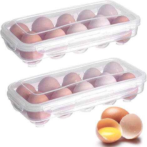 2 Stück Kühlschrank-Eierbox, transparente Kunststoff-Eierbox, Kühlschrank-Eierbox mit Deckel, stapelbarer Eierhalter, Kapazität für 10 Eier (transparent)
