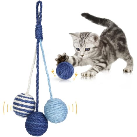 Katzenspielzeug Ball Indoor Sisalball für Katze mit Sisalseil, Katzenkratzball Klingeln - Blau (1/5)