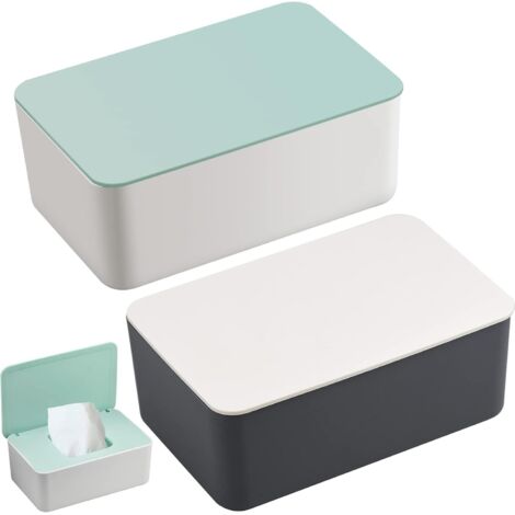 2 Stück Feuchttücherbox, Babytuchboxen mit Deckel für das Home Office – Grün und Grau (1/5)