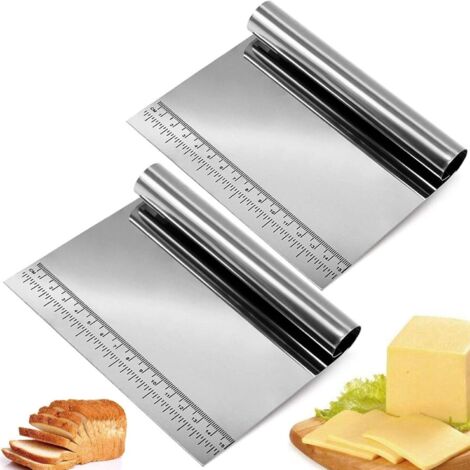Edelstahl Teigschaber Set Küche Teigschaber Set Gemüseschaufel Kuchen und Pizzaschneider Teigschneider Schaber Löffel für Pasta Backen Gebäck (2 Stück) (1/5)