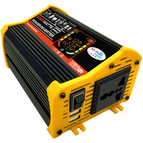 Modifizierter Hochfrequenz-Sinus-Wechselrichter 6000 W Spitzenleistung, Watt-Wechselrichter, DC 12 V auf AC 220 V, Konverter, Autoladegerät, Wechselrichter mit 2,1 A, zwei USB-Anschlüssen, Batteriecli
