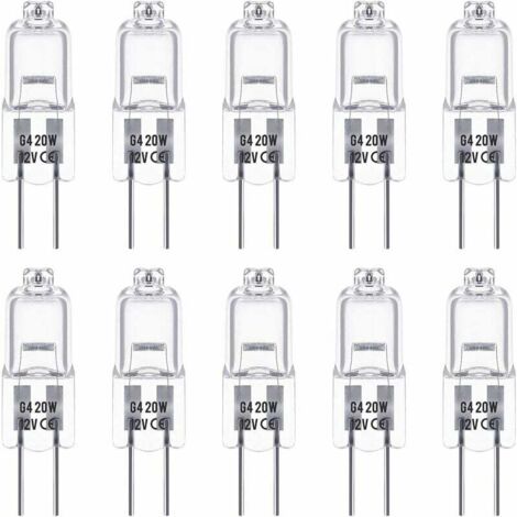 10er Pack G4 Halogenbirnen 12V 20W Pin Halogenbirnen Warmweiß 3000K 350lm Dimmbar G4 Niedervolt Halogenlampe Klar (1/5)