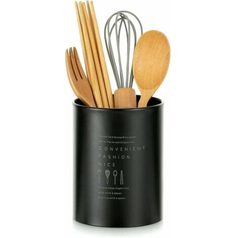 Edelstahl-Utensilienhalter, Utensilientopf-Aufbewahrungsbox für Löffel, Gabel, Essstäbchen (Schwarz), (1/5)