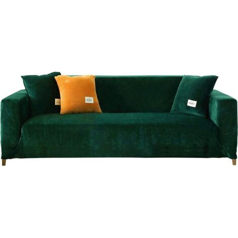 Sofabezug, L-Form, Stretch-Couchbezug, dunkelgrün, weicher Samt-Couchbezug mit elastischem Boden, Möbelschutz für Haustiere und Kinder