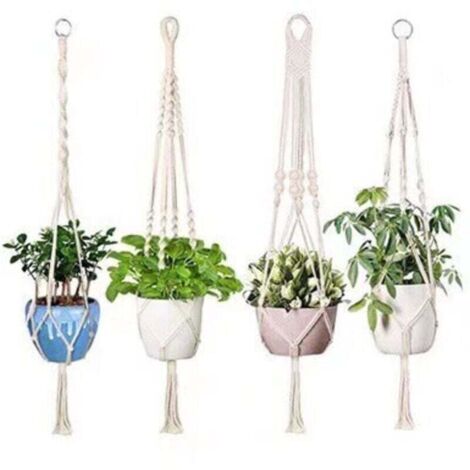 4. Makramee-Hängekorb, Hängekorb aus Baumwollseil, Blumentopf, stabiler Makramee-Pflanzenhalter, 104 cm (4 Fuß) Hängekorb, handgewebter Hänger für Balkon- und Gartendekoration (1/4)