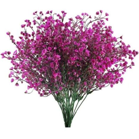 künstliche Schleierkraut-Blumen, 7 Zweige, künstliche Blumendekoration, fuchsiafarbene Plastikpflanzen, Sträucher, Büsche für Hochzeiten, Zuhause, Garten, Außenbereich, Innenbereich, Balkon, Blumenarr (1/4)