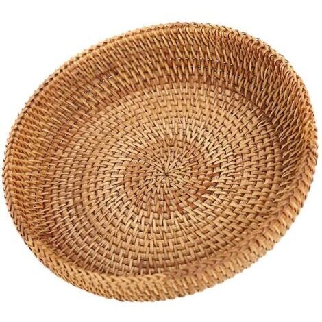 Vtizikl Corbeille de fruits ronde en rotin tissé – Panier à pain en osier naturel – Diamètre 23 cm – Décoration cuisine chaleureuse
