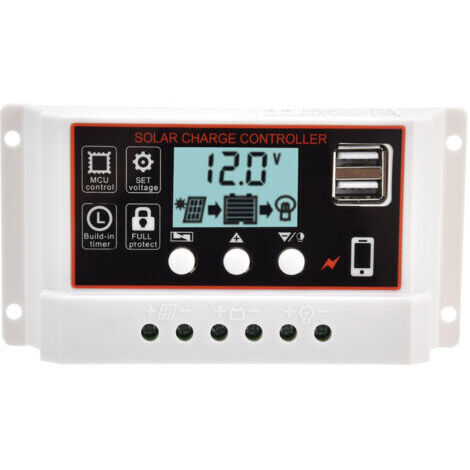 Intelligenter Solarmodul-Laderegler, zwei USB-Anschlüsse, 12V/24V 10A PWM-Batterielade- und Entladeregler (1/5)