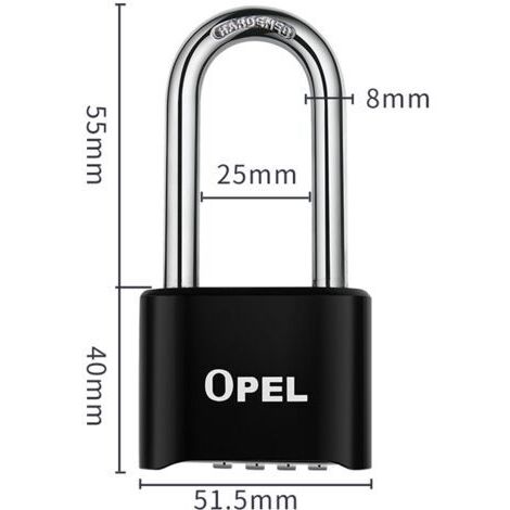 4-stelliges Zahlenschloss, 52 mm, wasserdichtes Außenschloss, robust und diebstahlsicher, 8 mm Zahlenschloss, schwarz, 50 mm langer Bügel. (1/4)
