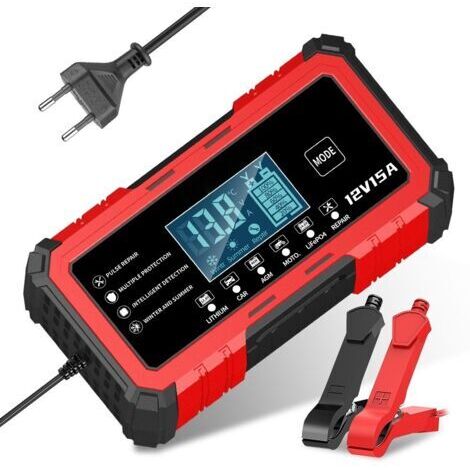 12V 15A Rotes Smart-Batterieladegerät für Motorräder, Autos und Blei-Säure-/Lithium-Eisen-Batterien (kompatibel mit Blei-Säure-Batterien) (1/5)