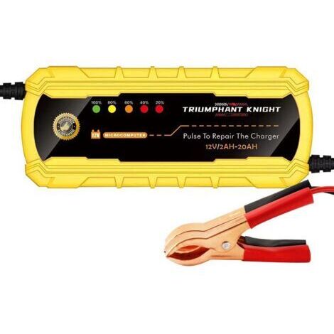 12V 2A Gelbe 12V Batterieladegeräte für Autos und Motorräder im Großhandel, intelligentes Modell mit pulsierender LED-Digitalanzeige, kompatibel mit Blei-Säure-Batterien.