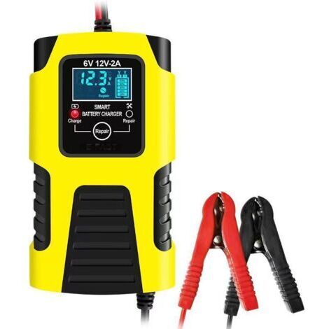 6V 12V 2A Gelbes 12V 6A Ladegerät für Autobatterien, Motorradbatterien und 12V intelligentes Ladegerät, kompatibel mit Blei-Säure-Batterien