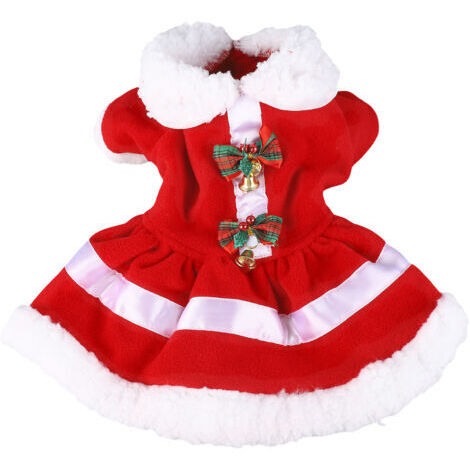 Hundeweihnachtskleid, Puppenhalsband, dick, bequem, warm, niedlich, Welpen-Festtagskleid, Kostüm mit Glöckchen für Party-Cosplay L