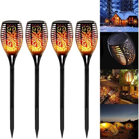 Gartenfackeln, 4er-Pack LED-Solar-Fackeln mit Flammenfunktion, IP65 wasserdicht, dekorative Lampen & Solarleuchten, Garten-/Weg-/Hofdekoration
