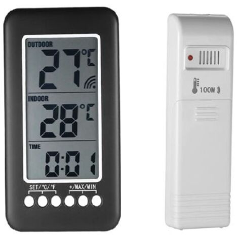 2-in-1 Funk-Thermometer mit Uhr für drinnen und draußen, LCD-Display, digitale Temperaturanzeige (℃/℉) mit Sender