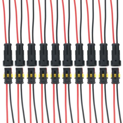 10er-Set wasserdichte 2-polige Kfz-Elektrostecker mit Kabel, wasserdichter Kfz-Stecker, staubdicht, isoliert und abgedichtet