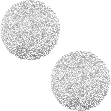 2 runde, hohle Platzsets, silberne, runde, isolierende Platzsets, umweltfreundliche PVC-Tischisoliermatte gegen Verbrennungen, für Topflappen, Tischdekoration (Silber)