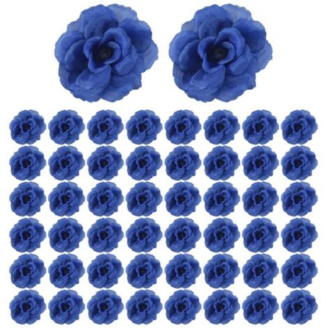 Künstliche Seidenblumen, rosa Blütenköpfe, 50 Stück zur Dekoration von Alben, Kleidung, Hüten, Hochzeiten (Dunkelblau) (1/4)
