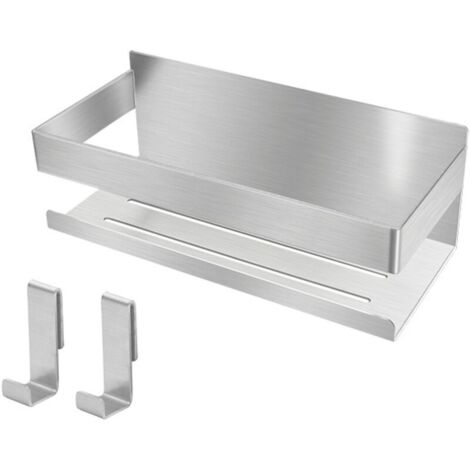 Duschablage aus gebürstetem Edelstahl, kein Bohren erforderlich, selbstklebender Duschkorb für perfekten Halt, Badezimmerregal mit 2 Haken (1/4)