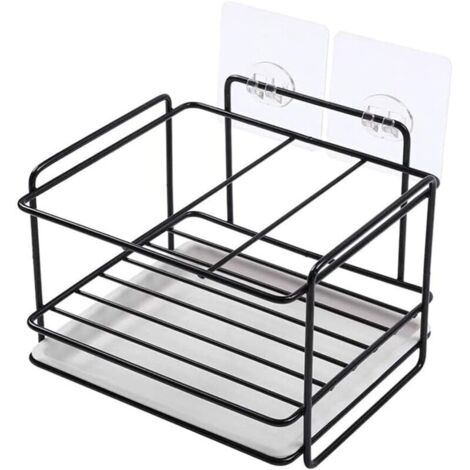 Küchenschwammhalter, Schwammhalter, Spülbecken-Organizer, mit Klebefläche, für Spülmaschine, Flüssigseife, Bürste, Handtuch, Abtropfschale, Badezimmer (Schwarz) (1/4)