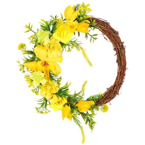Handgefertigter künstlicher gelber Blumenkranz für Türen, geeignet für mehrere Räume (1/4)