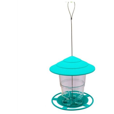 Eichhörnchensicherer, hängender Vogelfutterspender mit rundem Gründach für den Garten (1/4)