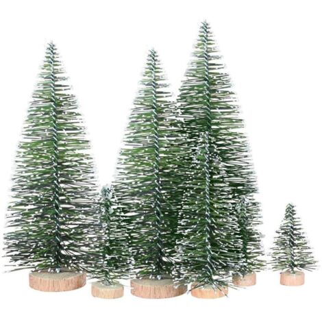 Set mit 25 künstlichen Miniatur-Weihnachtsbäumen in 5 Größen, mit Holzsockel (1/4)