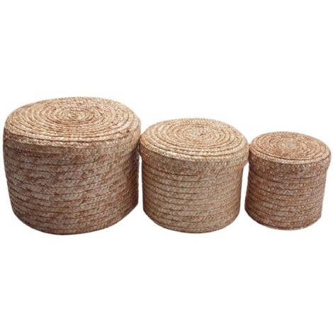 3-teiliges Set handgefertigter Aufbewahrungskörbe aus geflochtenem Stroh mit Deckel, Snack-Organizer-Box, Waschbecken-Körbe aus Rattan, Blumenaufbewahrung (1/4)