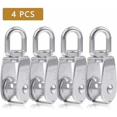 Einzelrolle für 15-mm-Seil, Edelstahl, Kletterrolle, Lastrolle, Heberolle, Tragkraft 35 kg – 4 Stück, Silber (1/4)