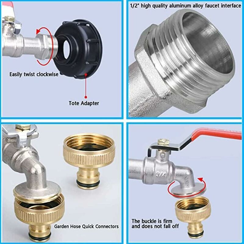 Rubinetto Di Scarico Per IBC 1000L, Ottone 1/2 Pollice, Con Adattatore S60x6 E Guarnizioni - 2