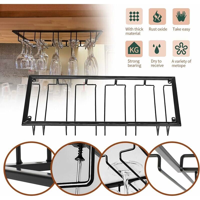 SOTECH Portabicchieri da vino per 1 fila di bicchieri 120 x 355 x 70 mm Cromo lucido Supporto per bicchieri da vino, bicchieri da champagne, bicchieri