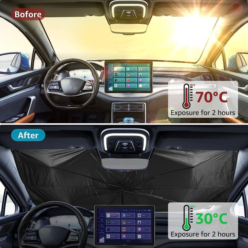 Luckyliz Parasole per parabrezza auto, per SUV, pieghevole, protezione dai raggi UV e isolamento termico, parasole pieghevole, facile da riporre e usare (57 x 78,7 cm