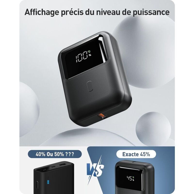 Power Bank 10000mAh Con Ricarica Wireless 22.5W, Cavo Type-C Integrato, Supporto Retrattile E Display LED