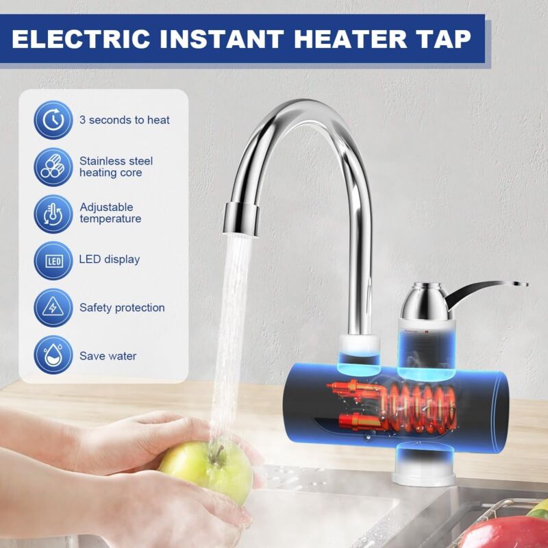 Rubinetto Elettrico Istantaneo Kocusu 3000W Con Display LED - Acciaio Inox 304, Rotazione 360° Per Cucina E Bagno - 2
