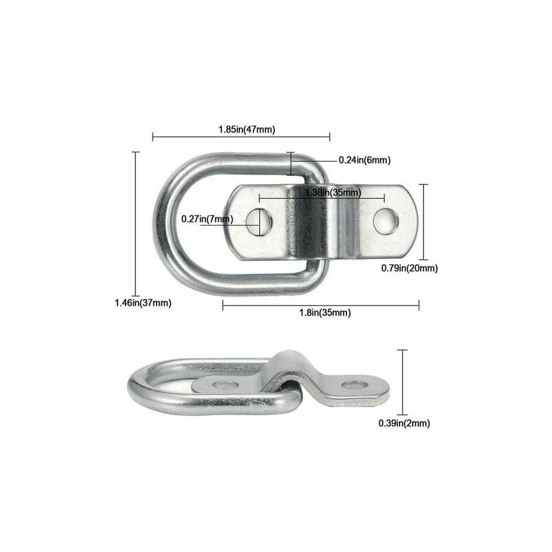 pezzi di ancoraggio ad anello a D, anelli di ancoraggio resistenti in acciaio inossidabile da 1/4 con staffa di montaggio per rimorchio per camion, camper, magazzino