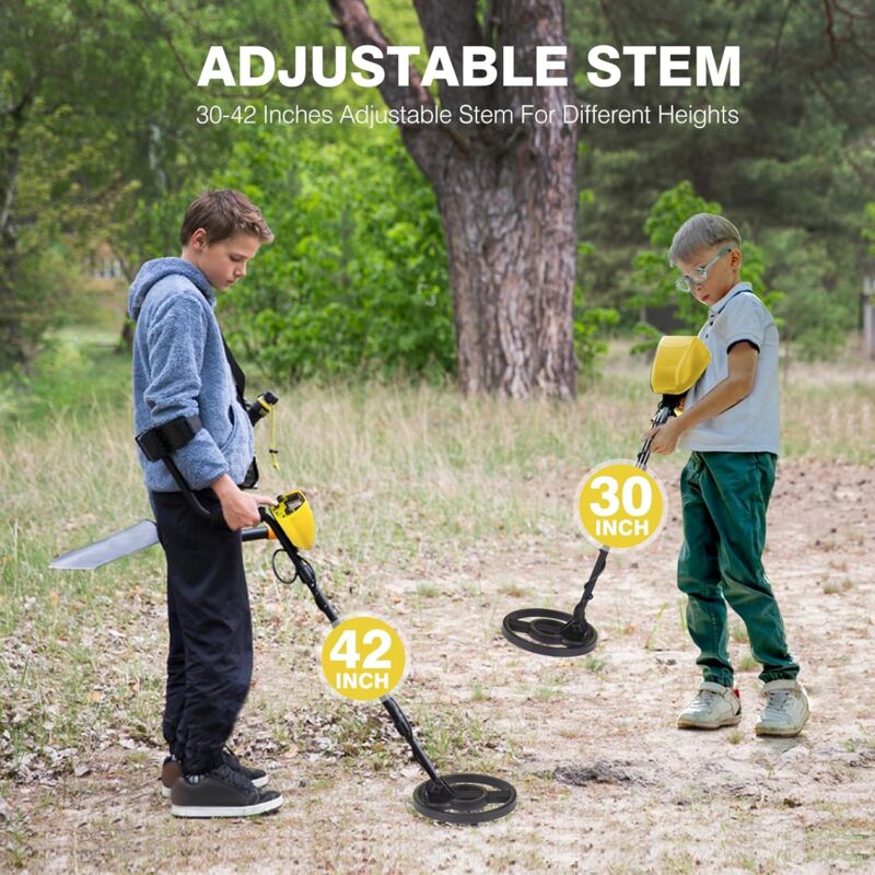 Metal Detector Per Bambini, Con Bobina Impermeabile, Display LCD E Audio, Stelo Regolabile 66-83cm, Set Completo Con Pala