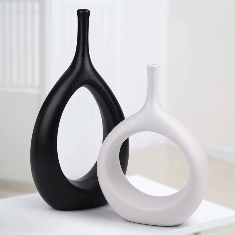 Whitefurze - Vaso Rotondo Design Veneziano, 33 Cm, 4 Pezzi, Nero - Ideale Per Interni Ed Esterni