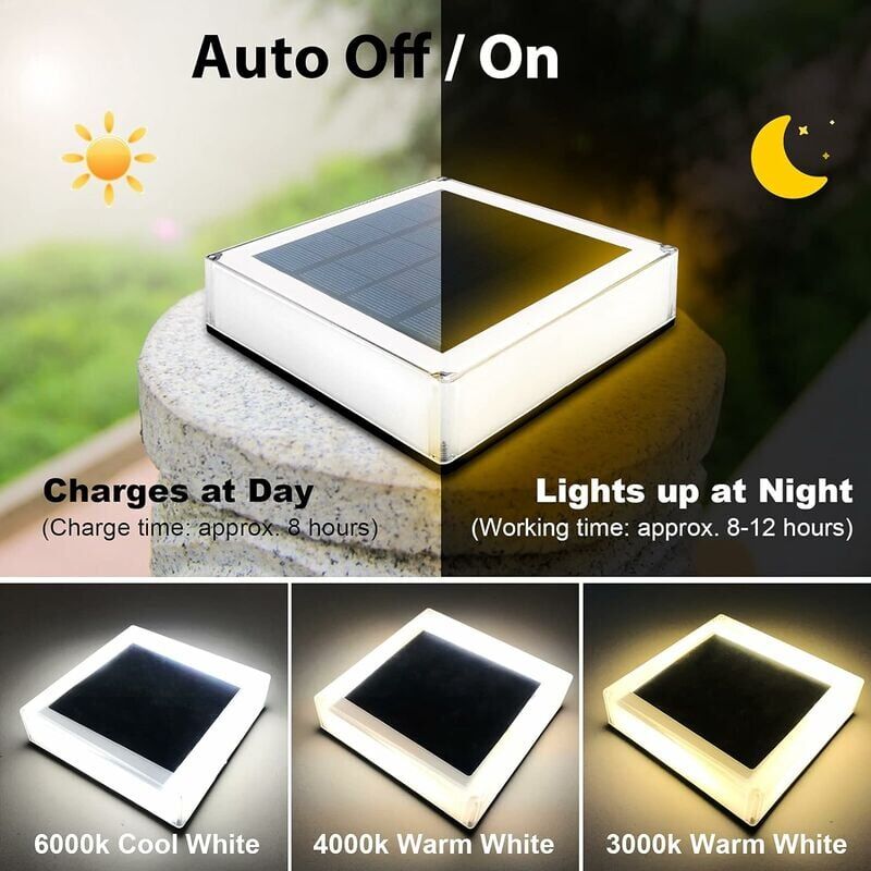 Lampada Solare Per Pali In Legno - Bianco Caldo, IP65, Adattabile Da 7x7 A 10x10 Cm - Protezione E Illuminazione Per Recinzioni - 5