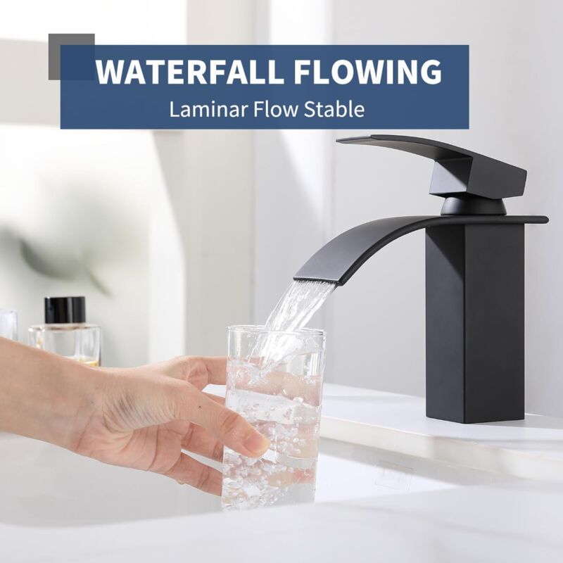 Rubinetto Miscelatore Nero Opaco Per Lavabo Auralum - Design Moderno, Altezza 110mm, Con Risparmio D'Acqua E Funzionamento Silenzioso - 2