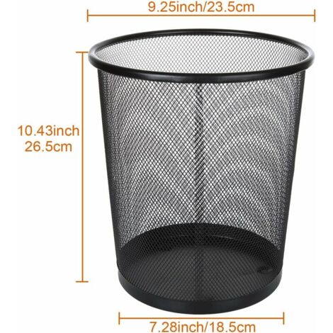 Set 3 Cestini Carta Metallo 12L Nero | Cestino Ufficio Rete Metallica - 26.5x23.5x18.8cm