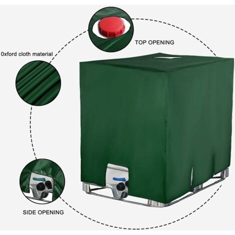 Copertura IBC 1000L Antipioggia E Antialghe – Protezione Solare Per Cisterna, Tessuto Oxford 210D, 120x100x116 Cm, Verde
